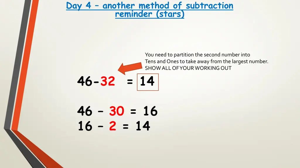 day 4 another method of subtraction reminder stars