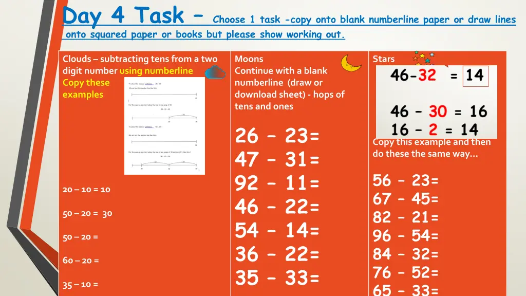 day 4 task choose 1 task copy onto blank