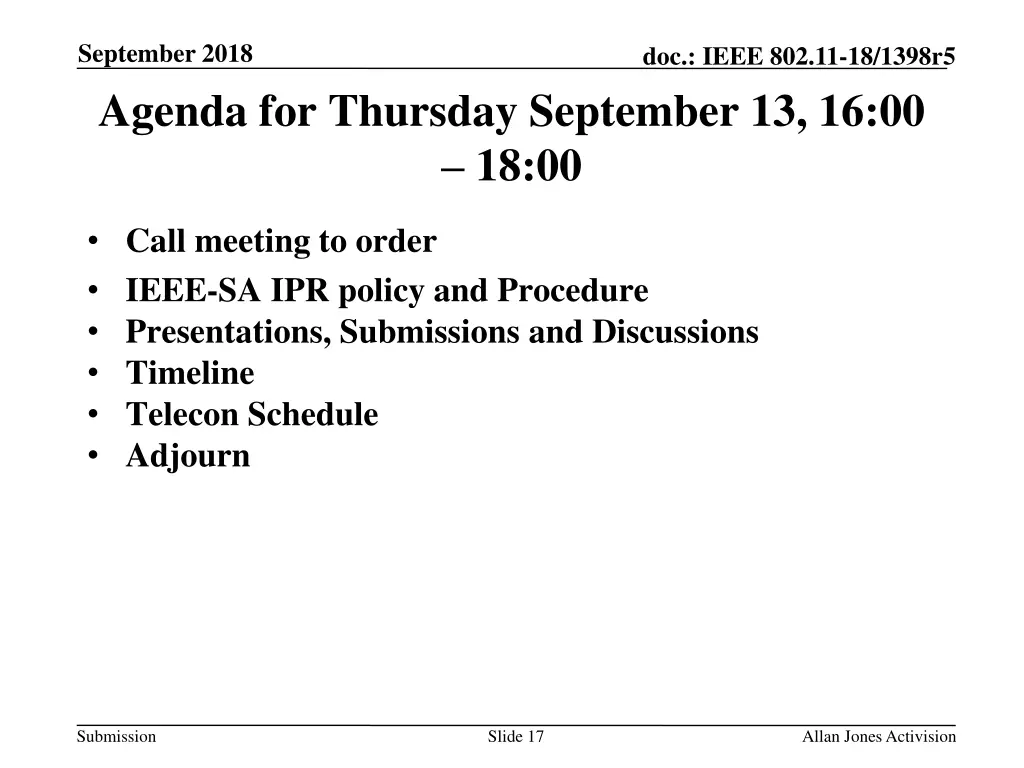 september 2018 agenda for thursday september