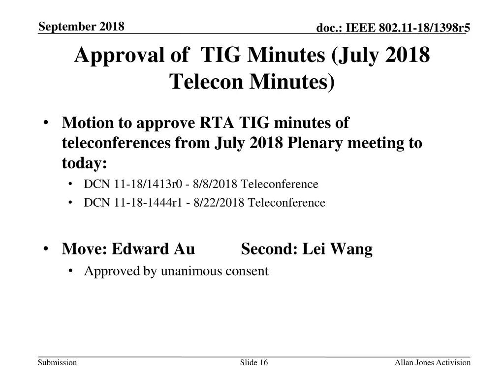 september 2018 approval of tig minutes july 2018