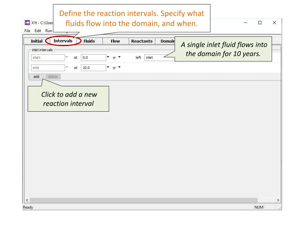 define the reaction intervals specify what fluids