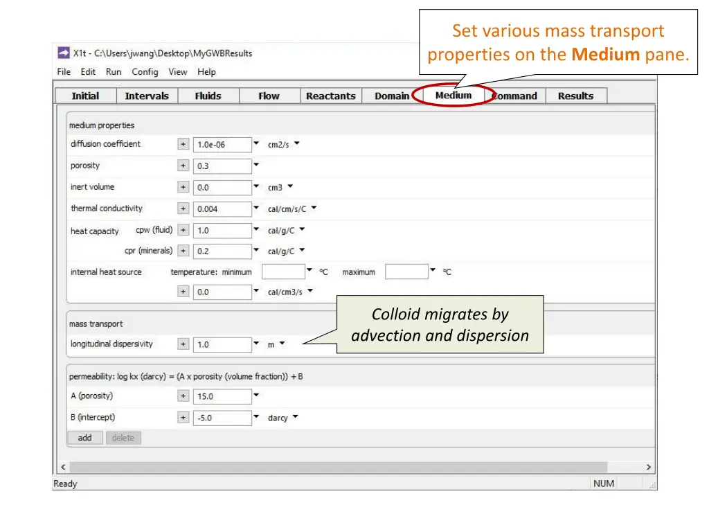 set various mass transport properties