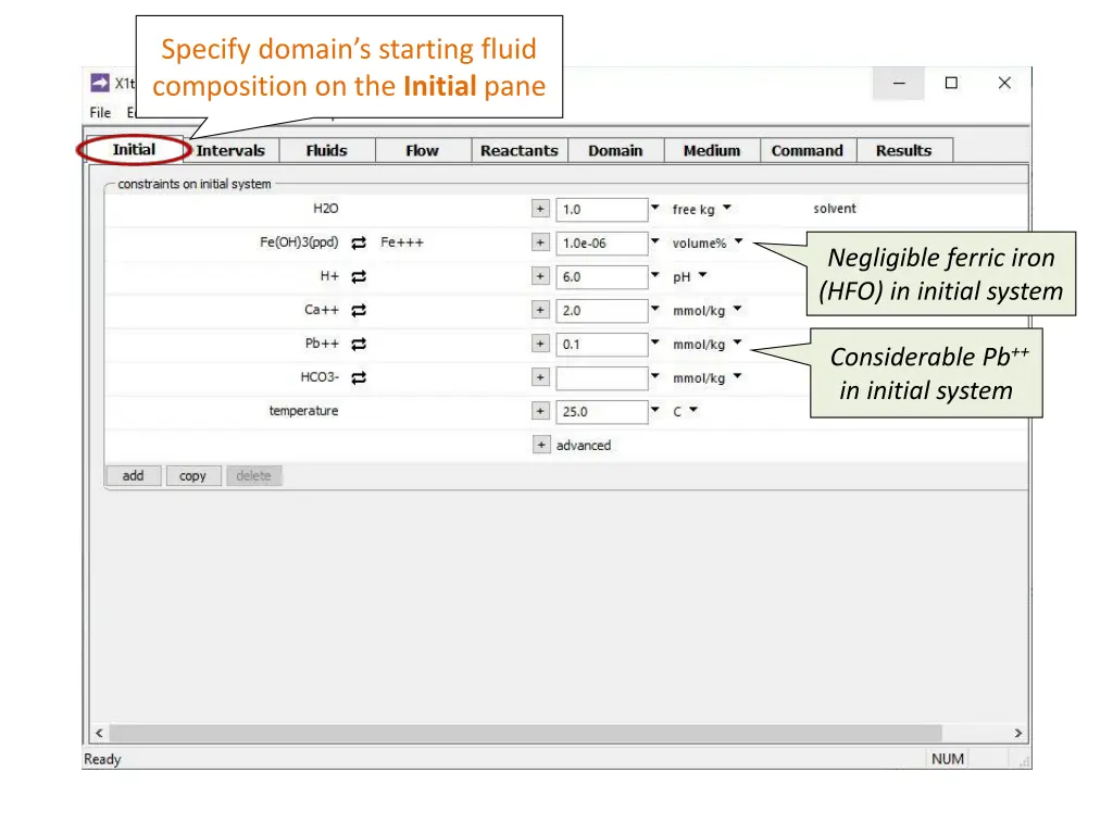 specify domain s starting fluid composition