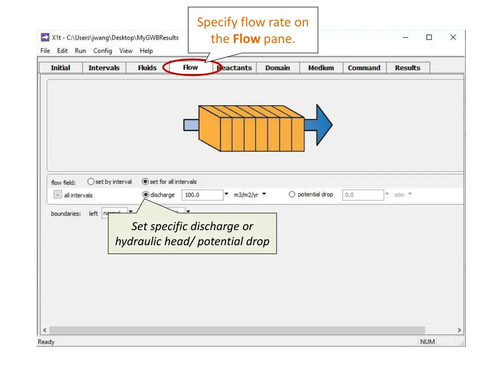 specify flow rate on the flow pane