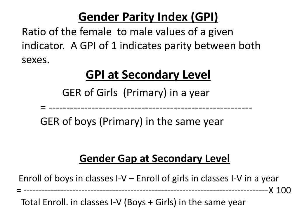 gender parity index gpi ratio of the female