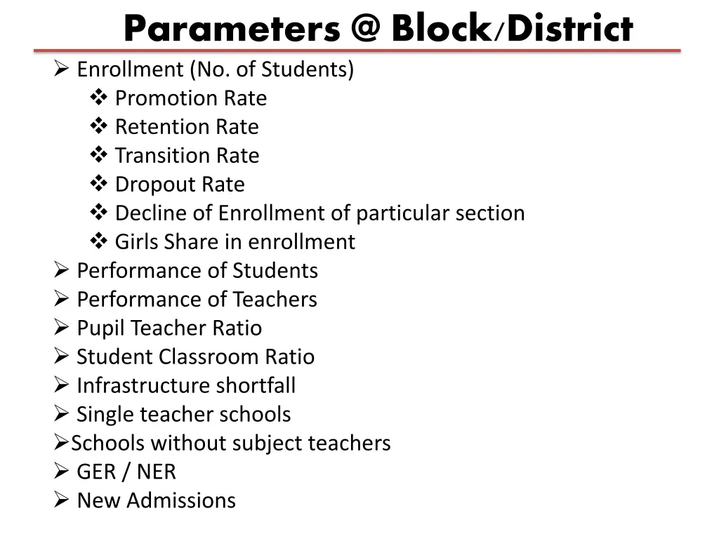 parameters @ block district enrollment