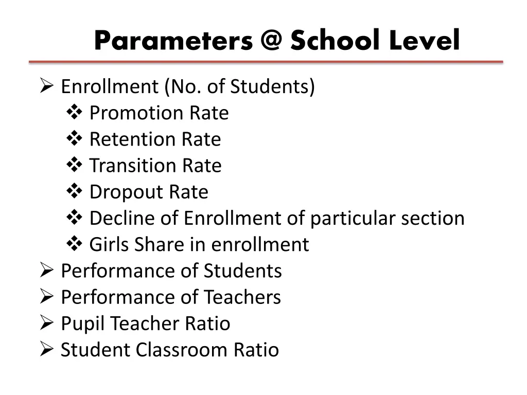 parameters @ school level