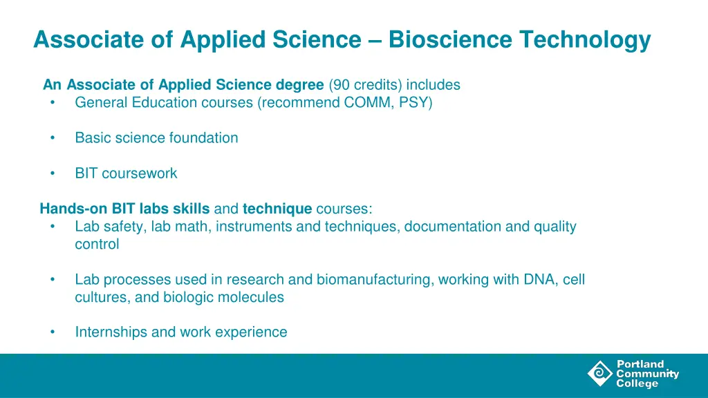 associate of applied science bioscience technology