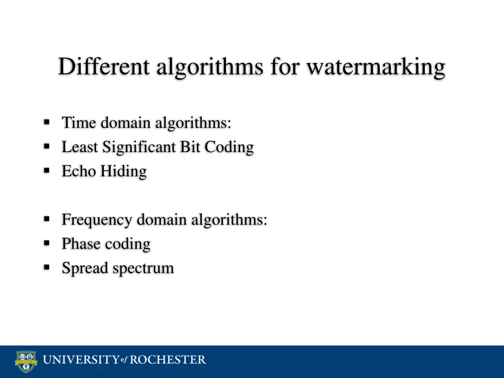 different algorithms for watermarking