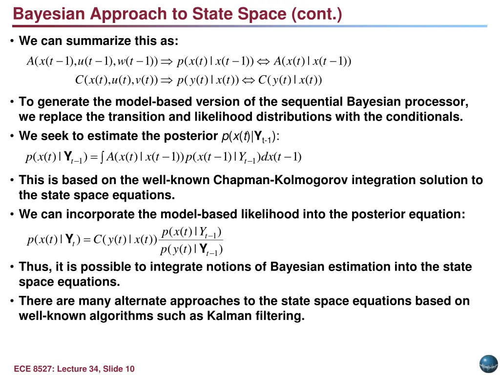bayesian approach to state space cont