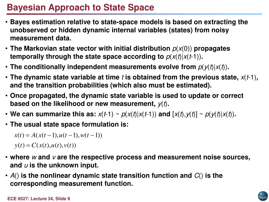 bayesian approach to state space