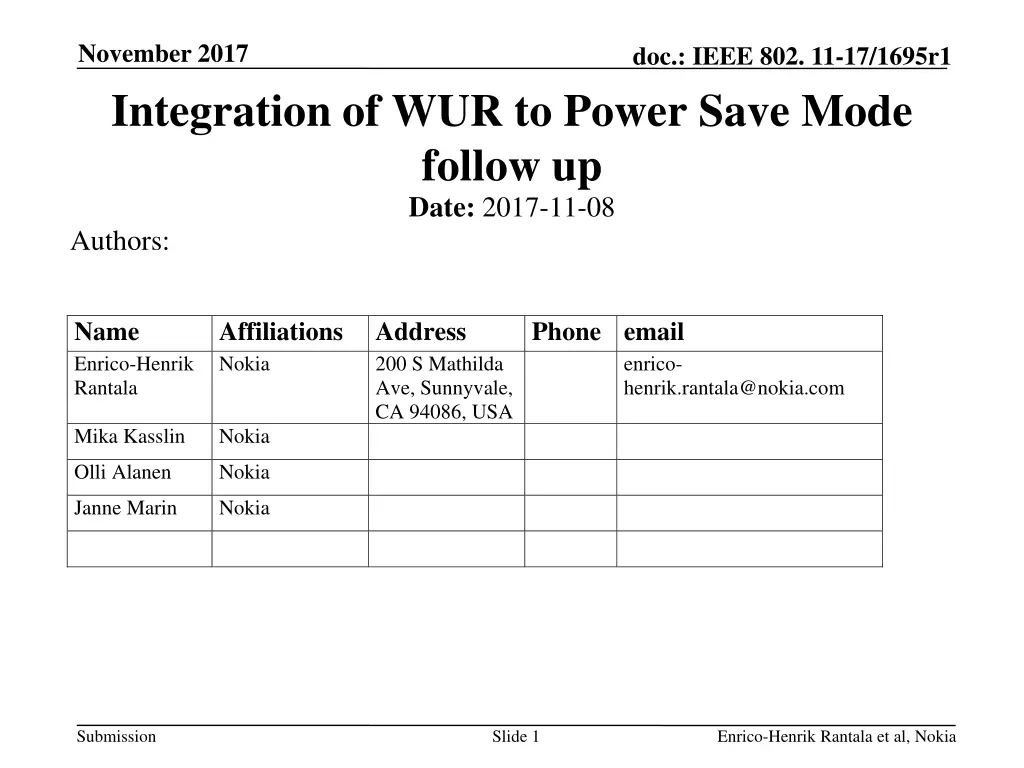 november 2017 integration of wur to power save