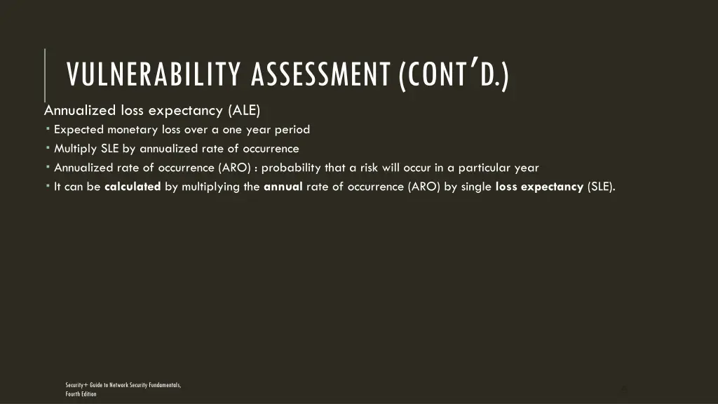 vulnerability assessment cont d annualized loss