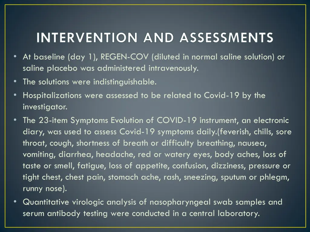intervention and assessments