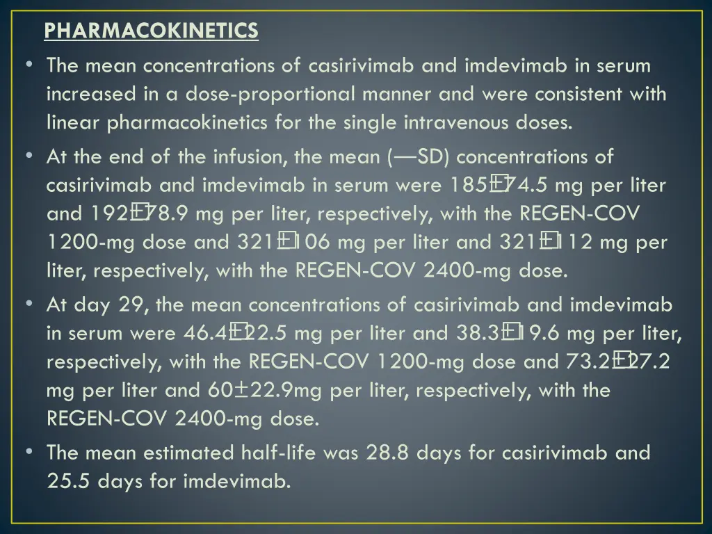 pharmacokinetics the mean concentrations