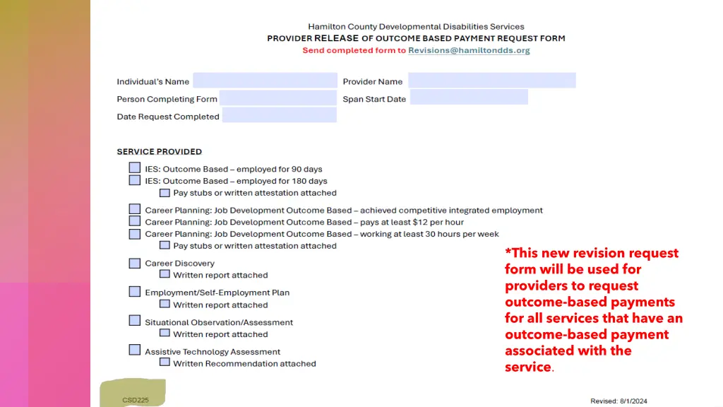 this new revision request form will be used