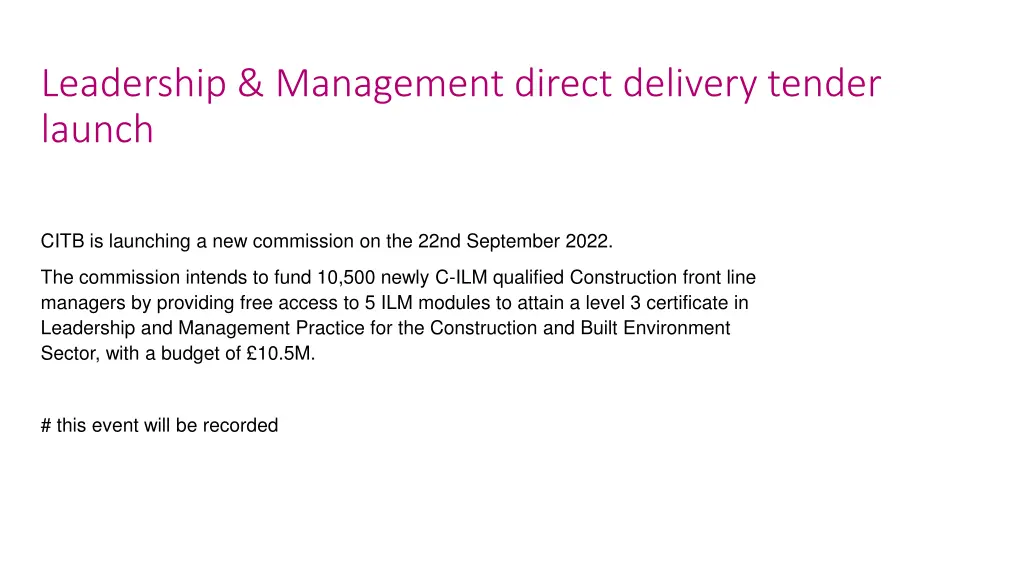 leadership management direct delivery tender