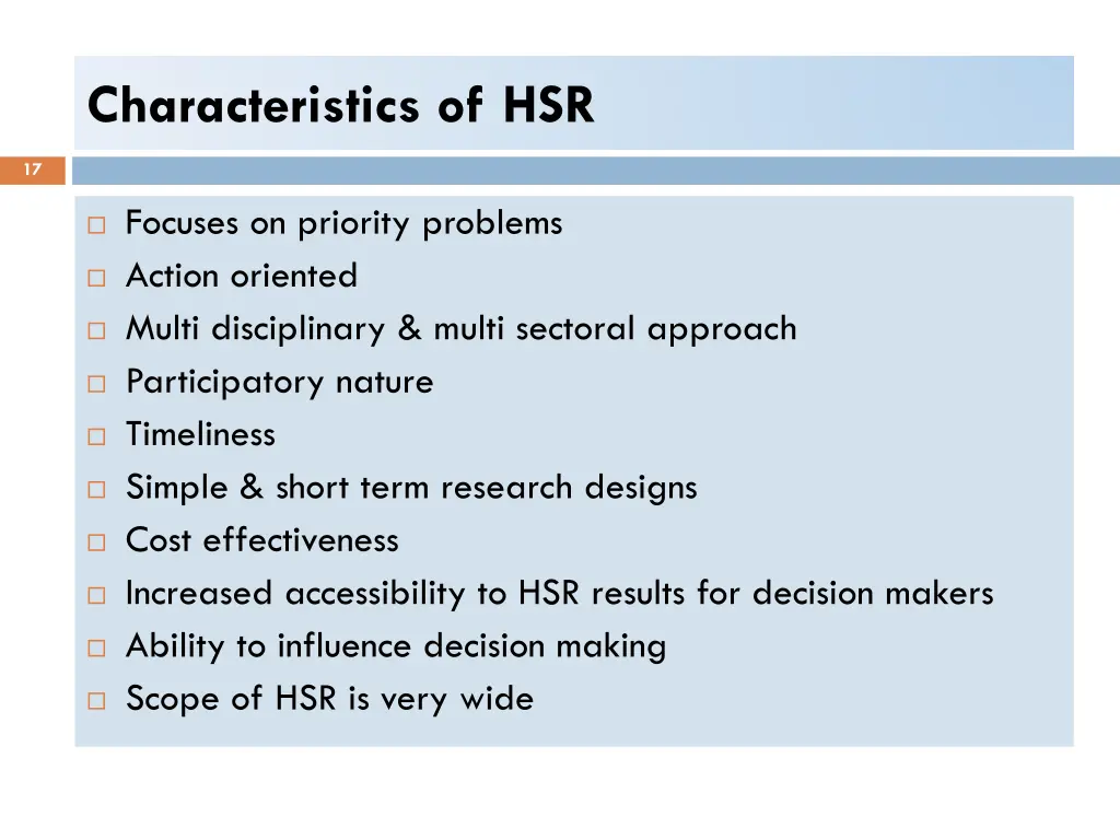 characteristics of hsr