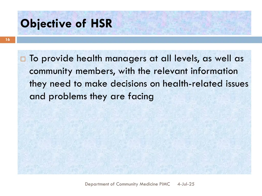 objective of hsr