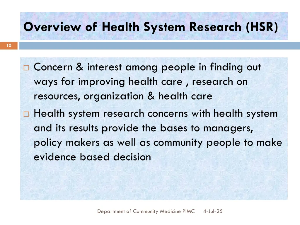 overview of health system research hsr