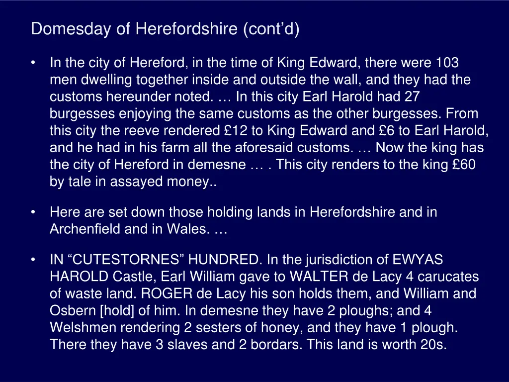 domesday of herefordshire cont d