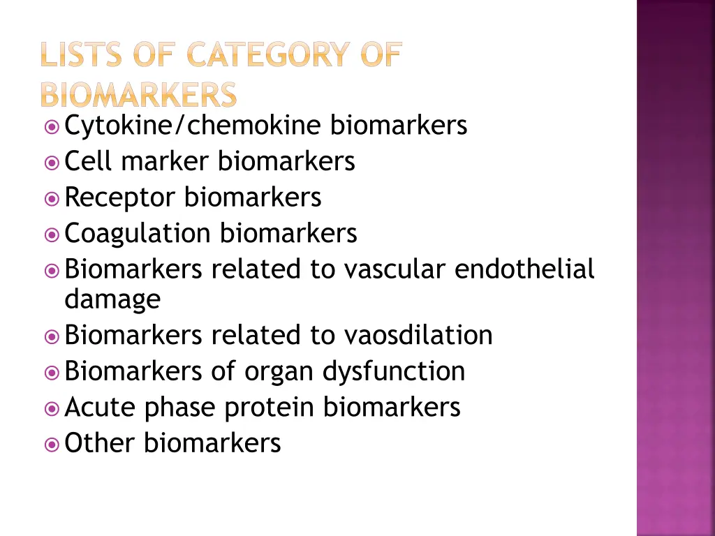 lists of category of biomarkers cytokine
