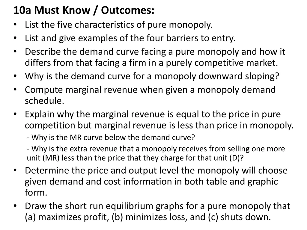 10a must know outcomes list the five