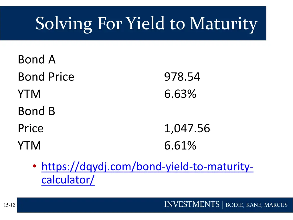 solving for yield to maturity