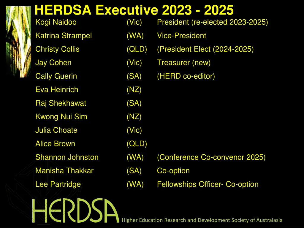 herdsa executive 2023 2025 kogi naidoo vic