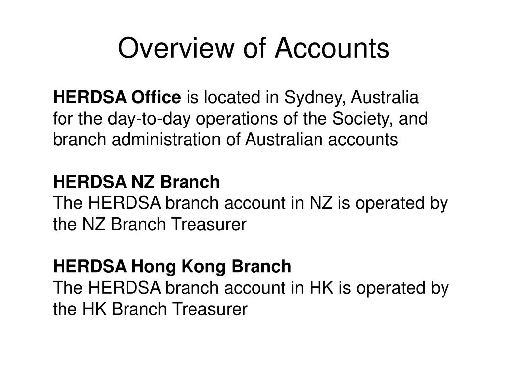 overview of accounts