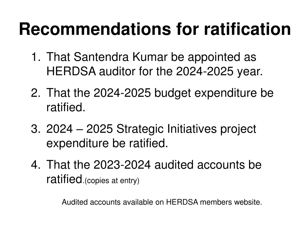 recommendations for ratification