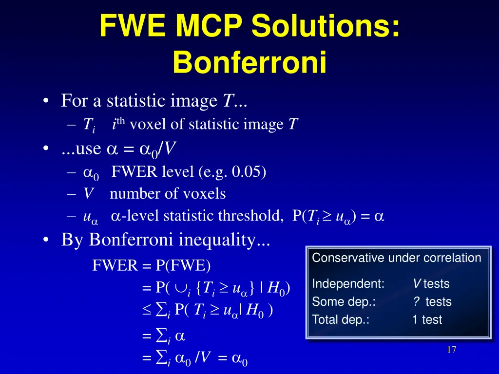 fwe mcp solutions bonferroni for a statistic