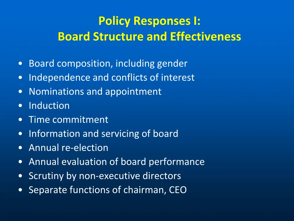 policy responses i board structure