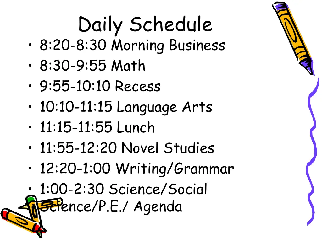 daily schedule 8 20 8 30 morning business