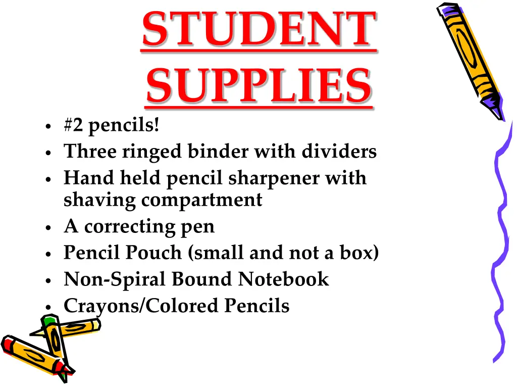student supplies 2 pencils three ringed binder