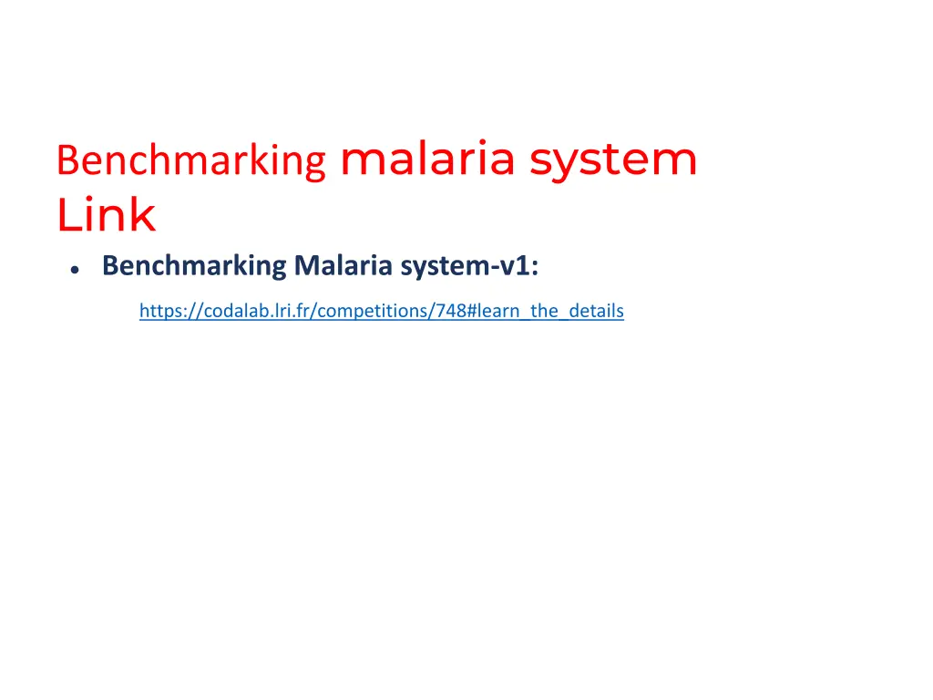 benchmarking malaria system link benchmarking