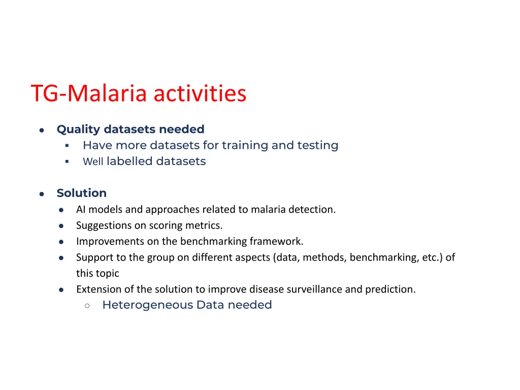 tg malaria activities