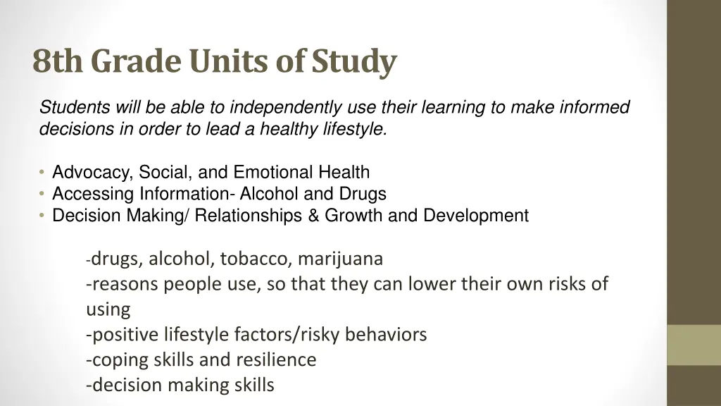8th grade units of study
