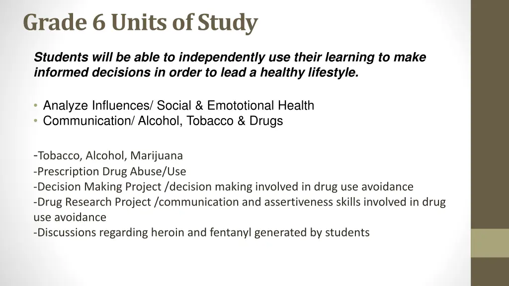 grade 6 units of study