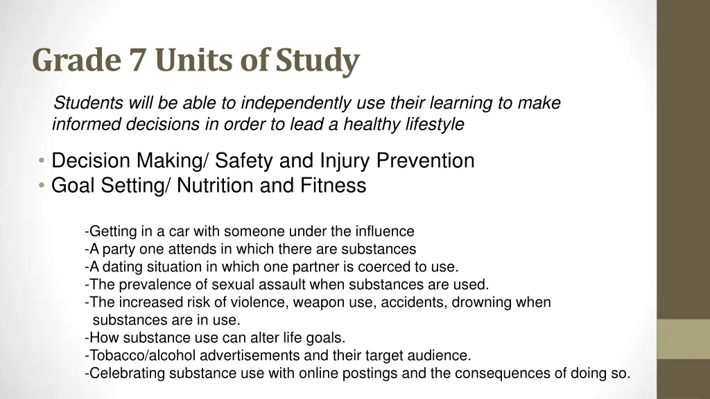 grade 7 units of study