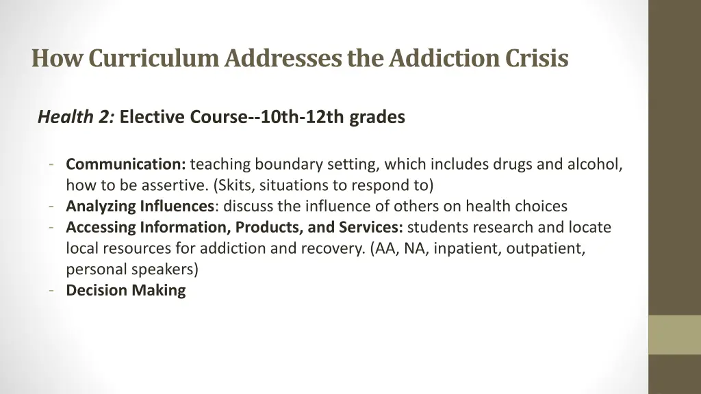 how curriculum addresses the addiction crisis 1