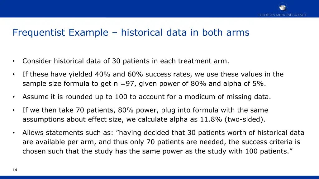 frequentist example historical data in both arms