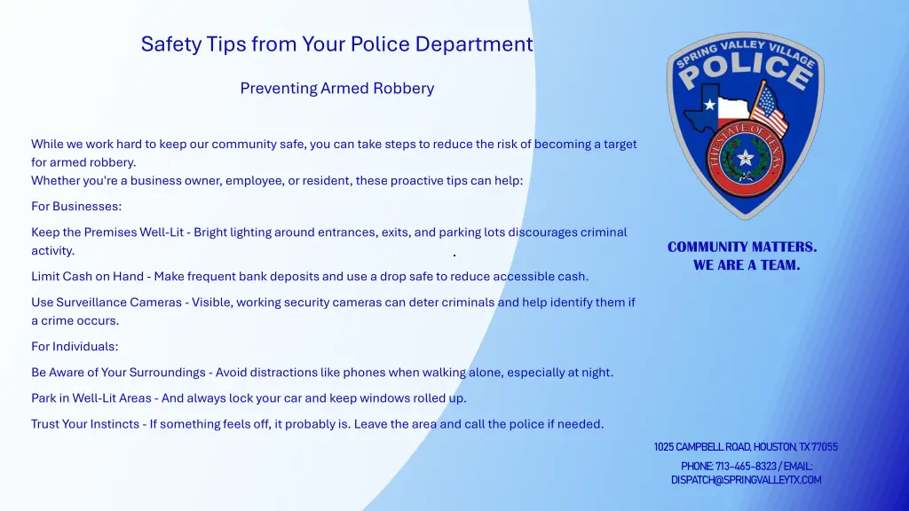 safety tips from your police department