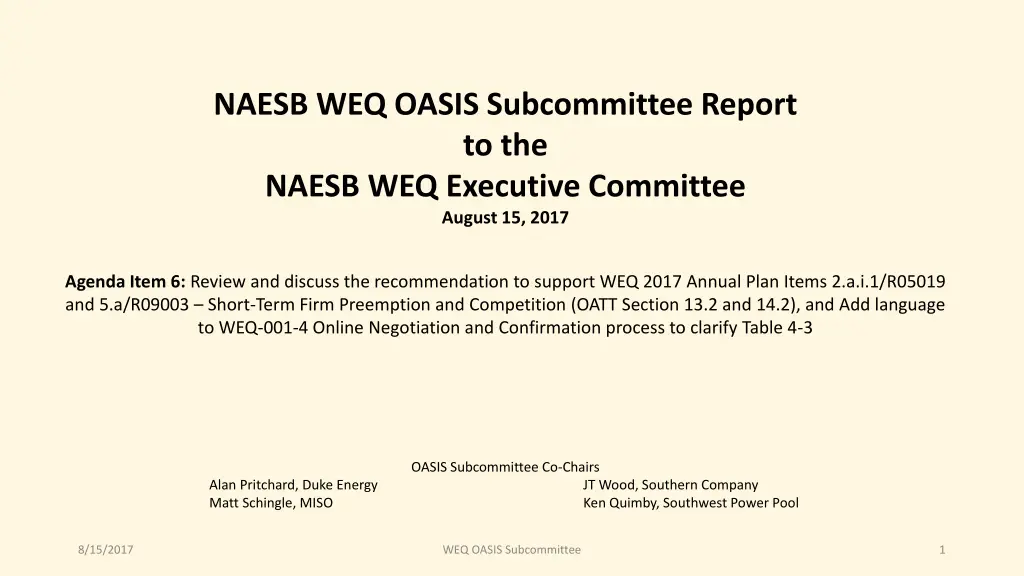 naesb weq oasis subcommittee report to the naesb