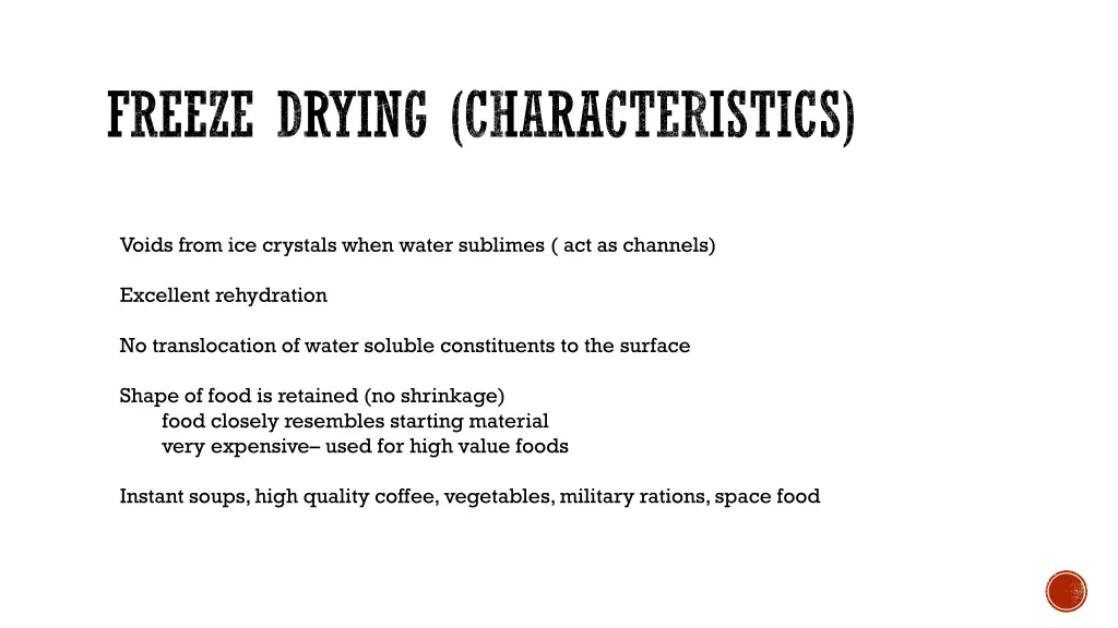 freeze drying characteristics