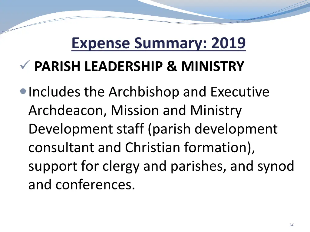 expense summary 2019 parish leadership ministry
