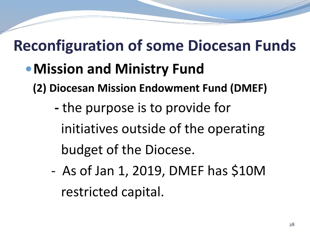 reconfiguration of some diocesan funds 2