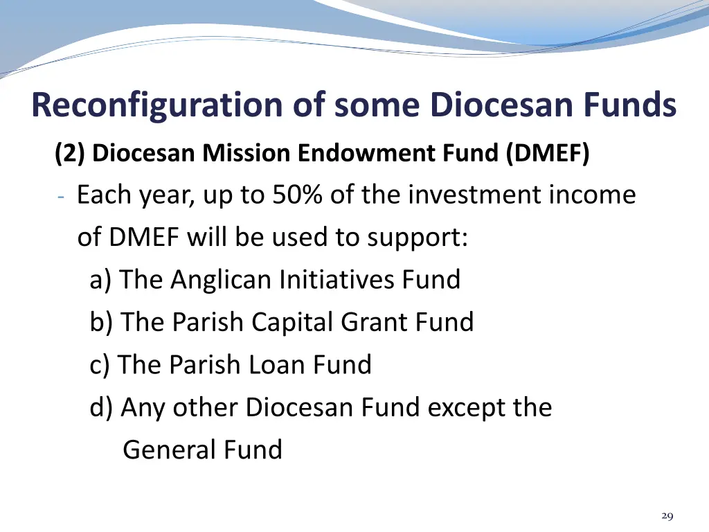 reconfiguration of some diocesan funds 3