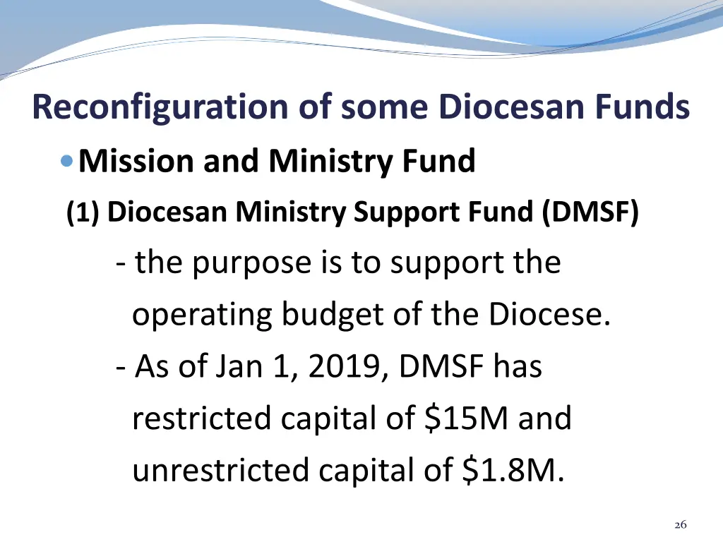 reconfiguration of some diocesan funds