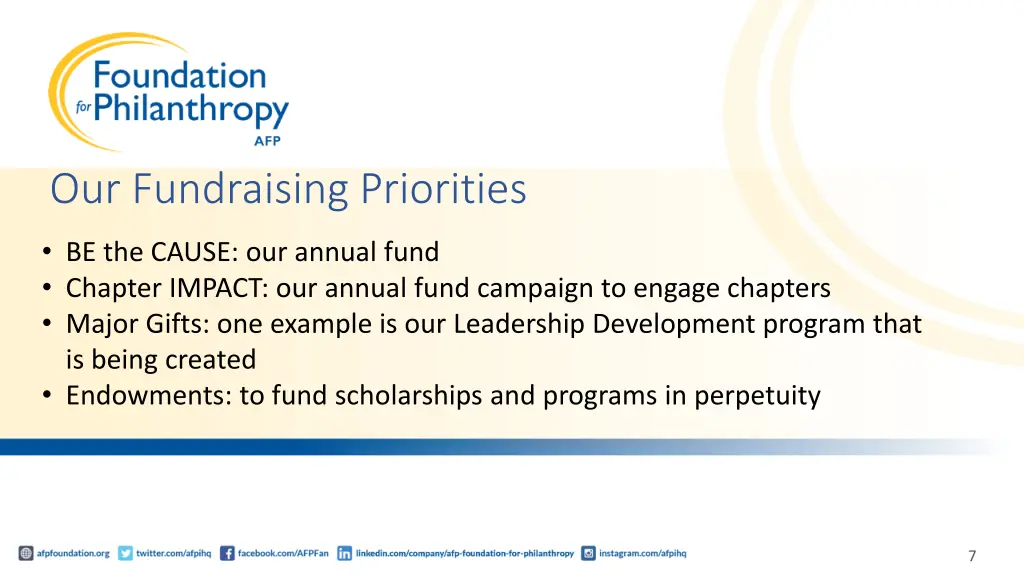 our fundraising priorities